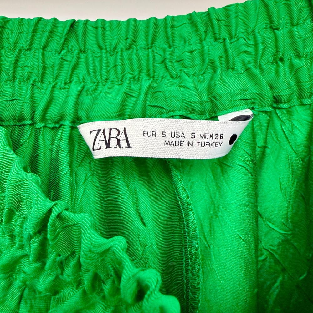 ZARA Airy Full Circle Maxi Skirt Small in Emerald Green Crinkle Elastic Waist - Picture 5 of 7